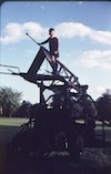 Rob climbing on the BBC
                mobile transmitter aerial, 1961
