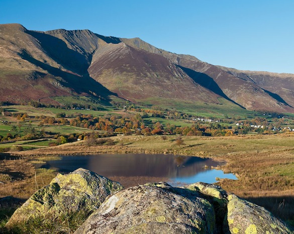 Blencathra seen
                  from Tewett Tarn, with Threlkeld at right